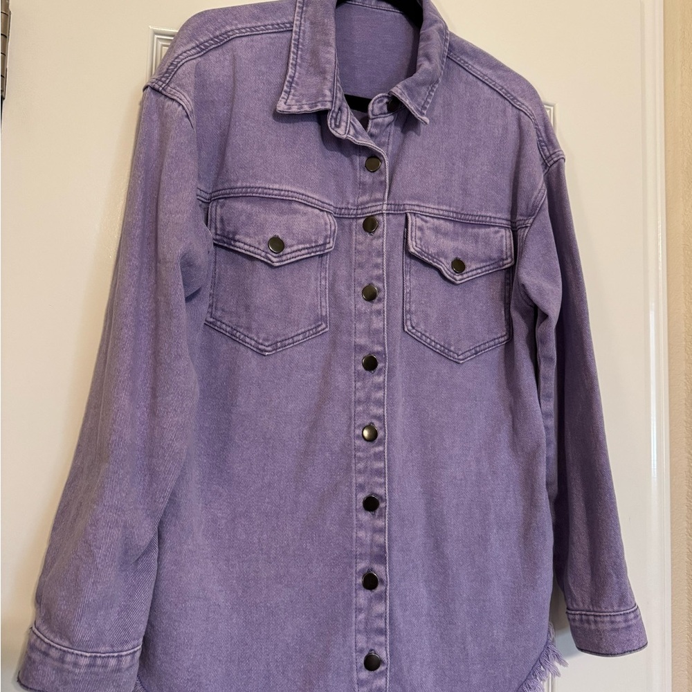 Lavender Button-Front Denim Shacket - image 1